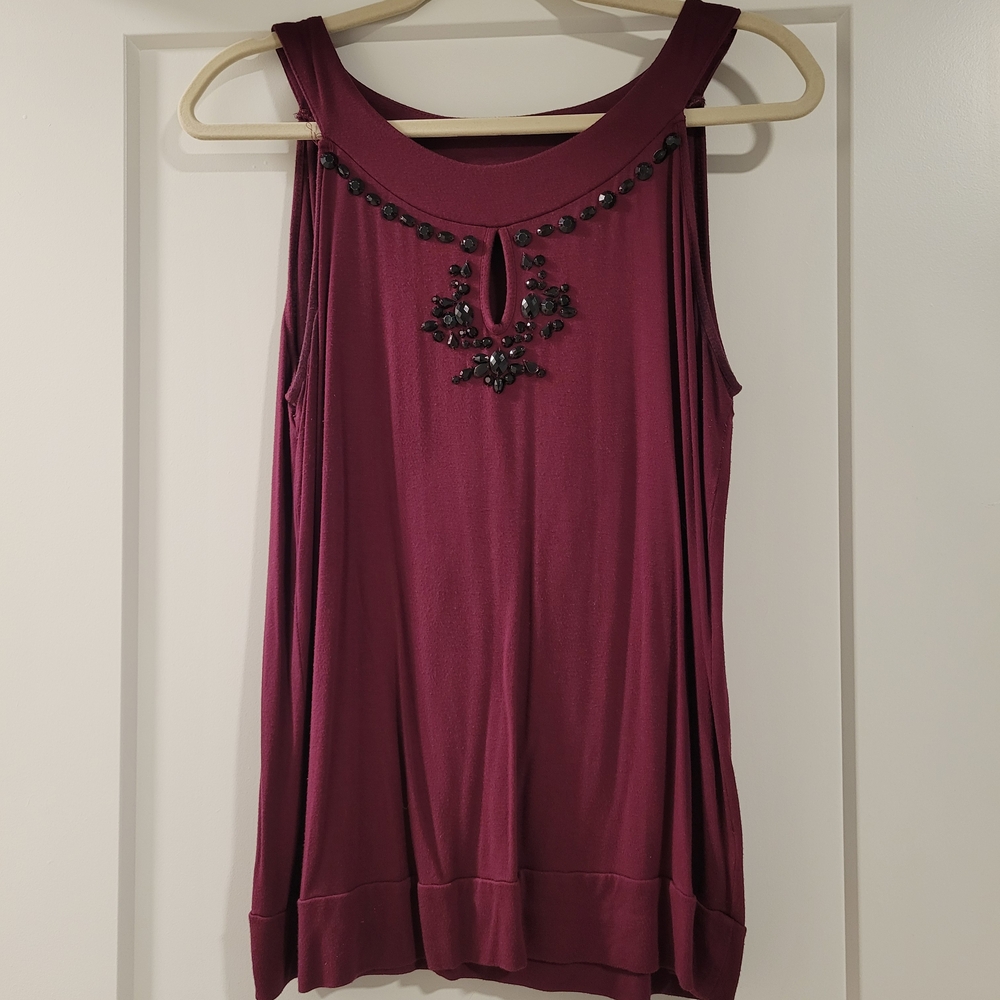 Cable & Gauge Burgundy Embellished Tank Top